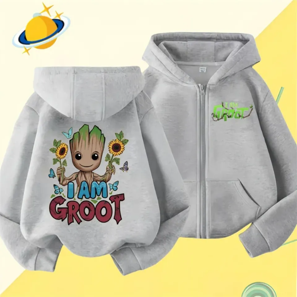 Groot Kids Double Sided Zipper Hoodie | Unisex Zip Up Jacket