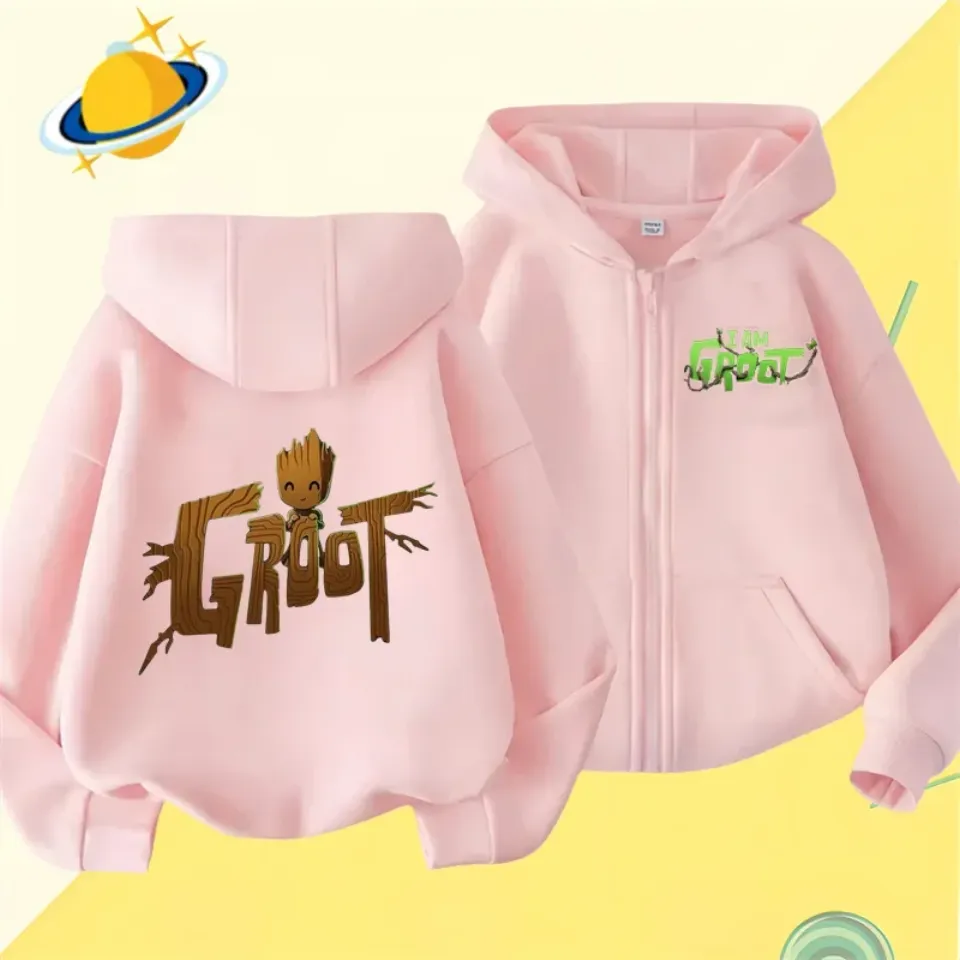 Groot Kids Double Sided Zipper Hoodie | Unisex Zip Up Jacket