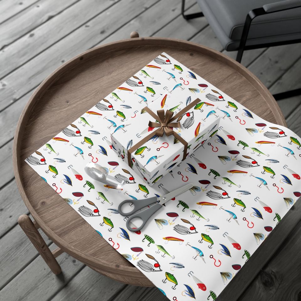 Casting a Merry Christmas - Fishing-Inspired Xmas Wrapping Paper White