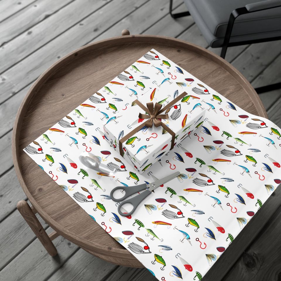Casting a Merry Christmas - Fishing-Inspired Xmas Wrapping Paper White