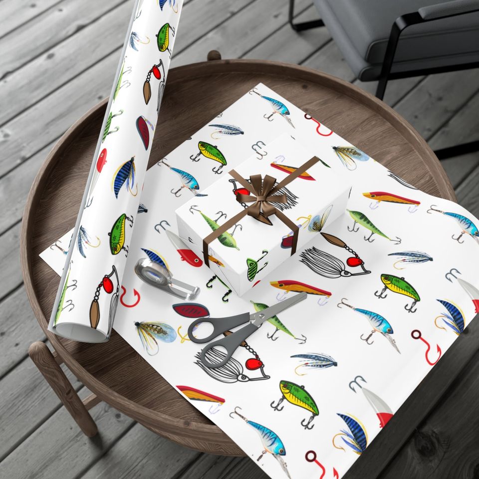 Casting a Merry Christmas - Fishing-Inspired Xmas Wrapping Paper White