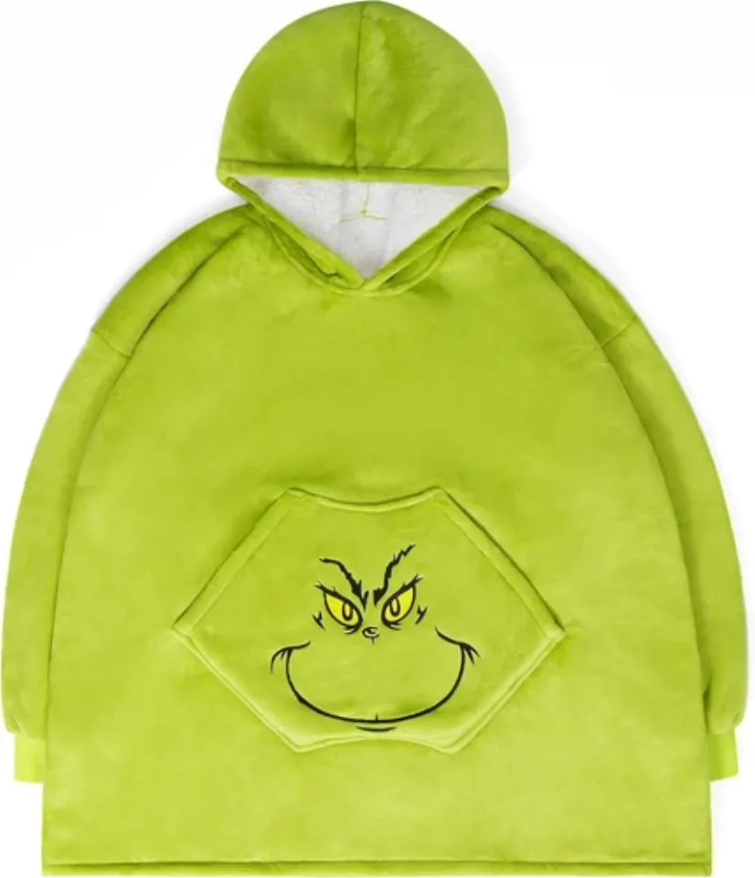 Funny Grin Christmas Wearable Blanket Hoodie for Women Men Oversized, Soft Cozy