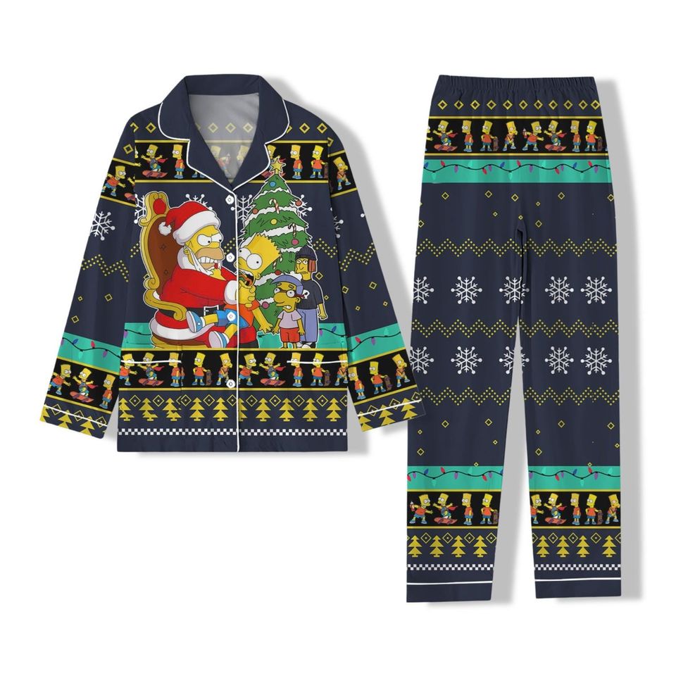 Simpsons Family Christmas 3D Tshirt, Homer Simpson Shirt, Funny Bart Simpson Shirt, Christmas Women Pajama Pants, Family Pajamas Set