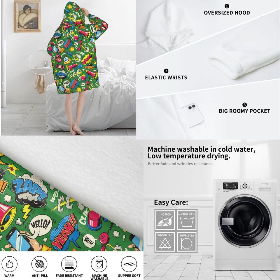 Oversized Classic Pop Comics Art Wearable Blanket