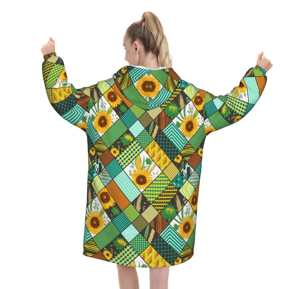 Sunflower Patchwork Style Wearable Blanket Hoodie