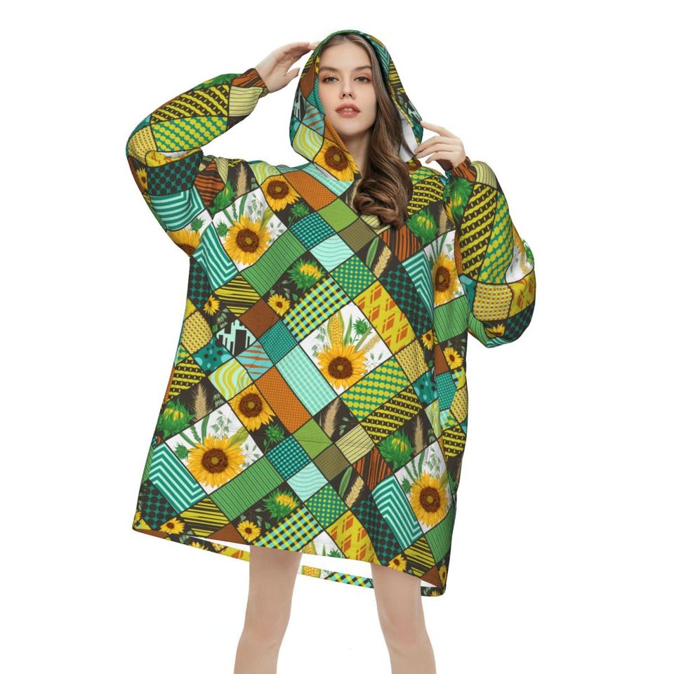 Sunflower Patchwork Style Wearable Blanket Hoodie