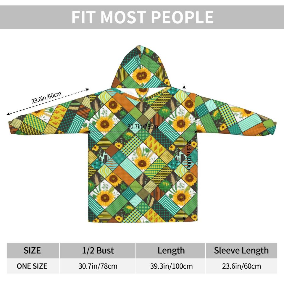 Sunflower Patchwork Style Wearable Blanket Hoodie