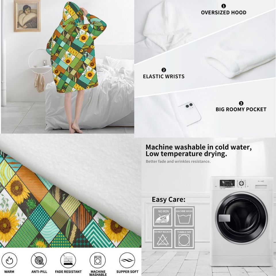 Sunflower Patchwork Style Wearable Blanket Hoodie