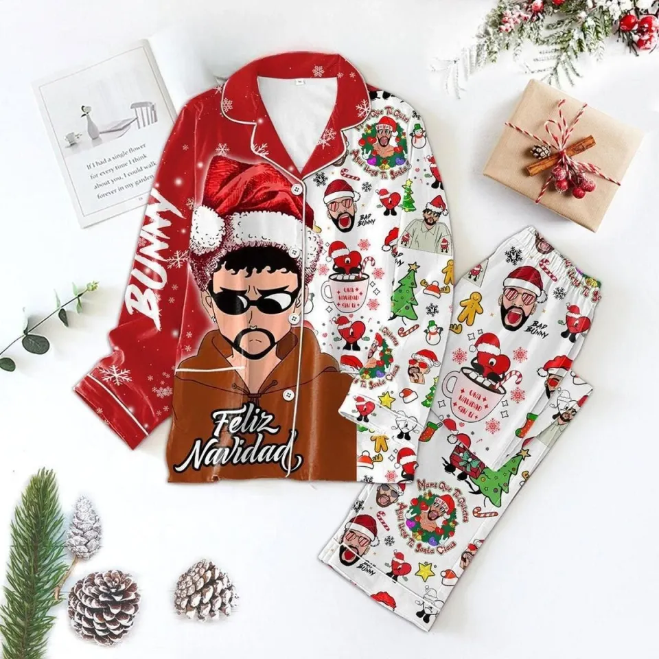 Bad Bunny Feliz Navidad Merry Christmas Polyester Pajamas Set