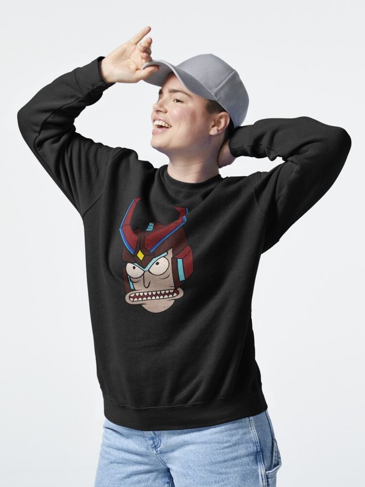 Super Cool Rick and Rickandmorty™ Rick Head with Combat Armour Helmet   Pullover Sweatshirt