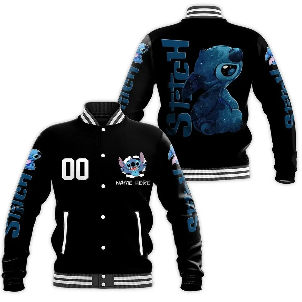 Personalized Ohana Stitch Blue Baseball Jacket