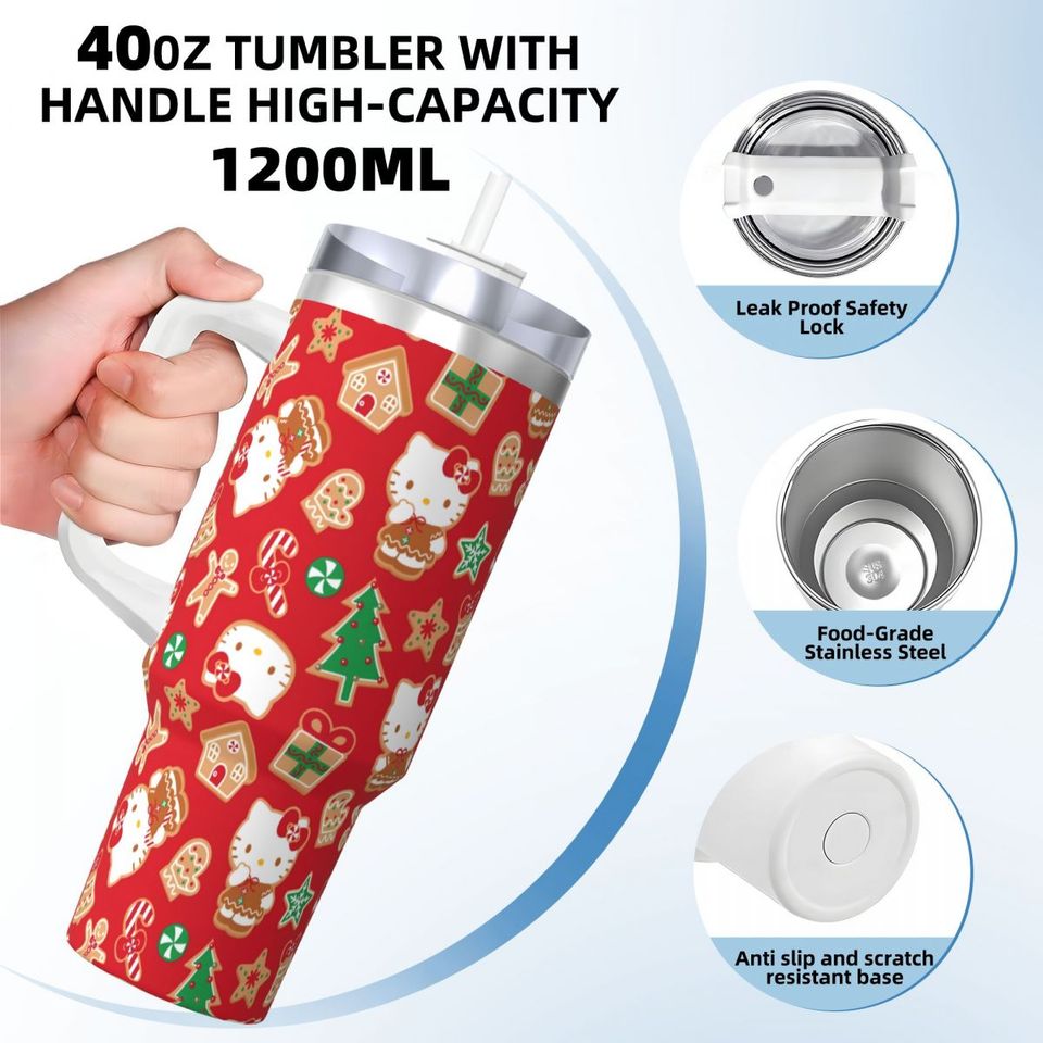 Christmas Hello Kitty Tumblers 40 oz With Handle | Christmas Gift