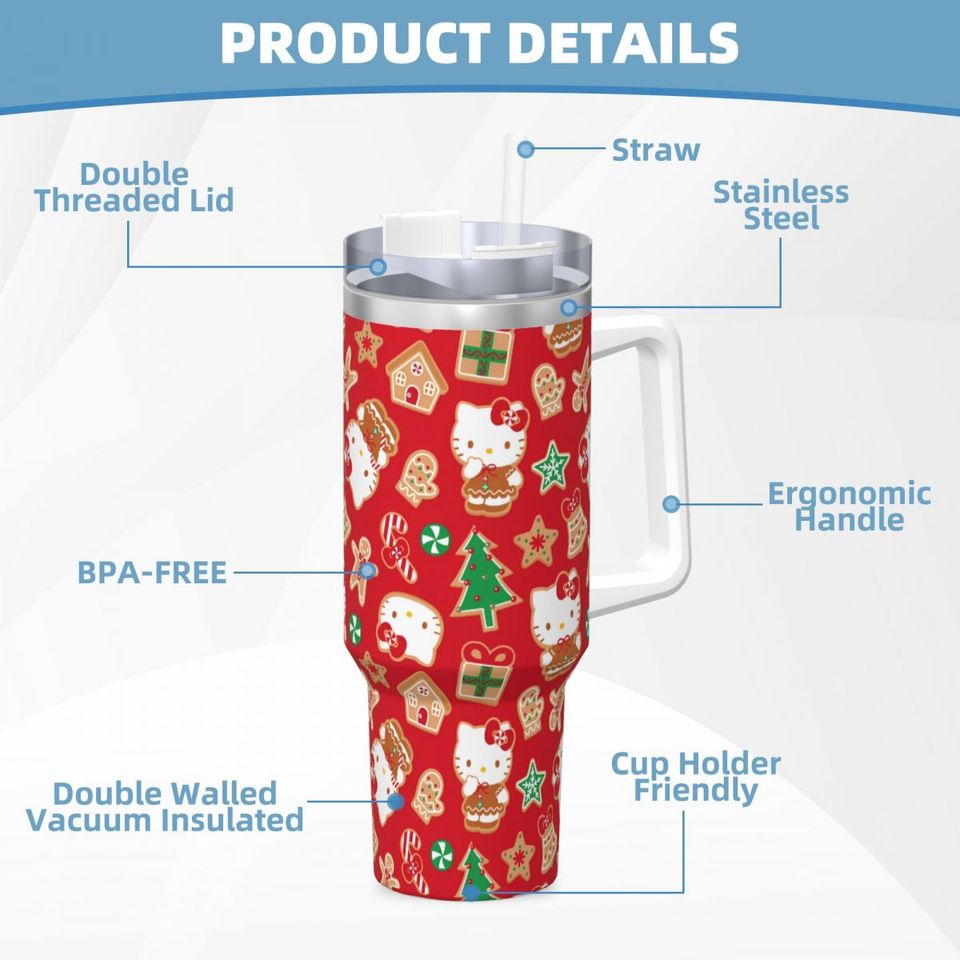 Christmas Hello Kitty Tumblers 40 oz With Handle | Christmas Gift