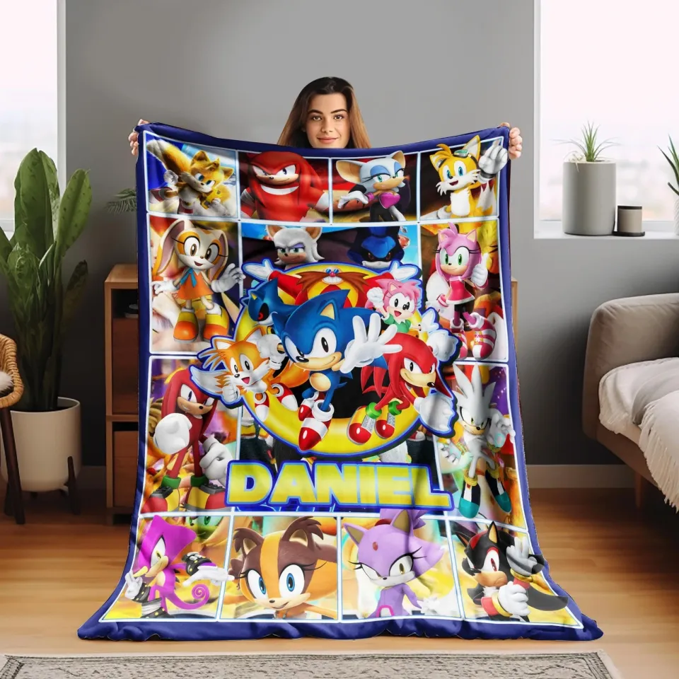 Custom Sonic The Hedgehog Blanket/Personalized Cartoon Hedgehog Minky
