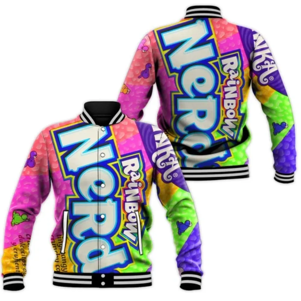 Chocolate Candy Nerds Rainbow Group Baseball Jacket