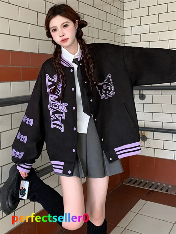 Kuromi Jacket Baseball Uniform Girls Casual Loose Baseball Clothes Pullover
