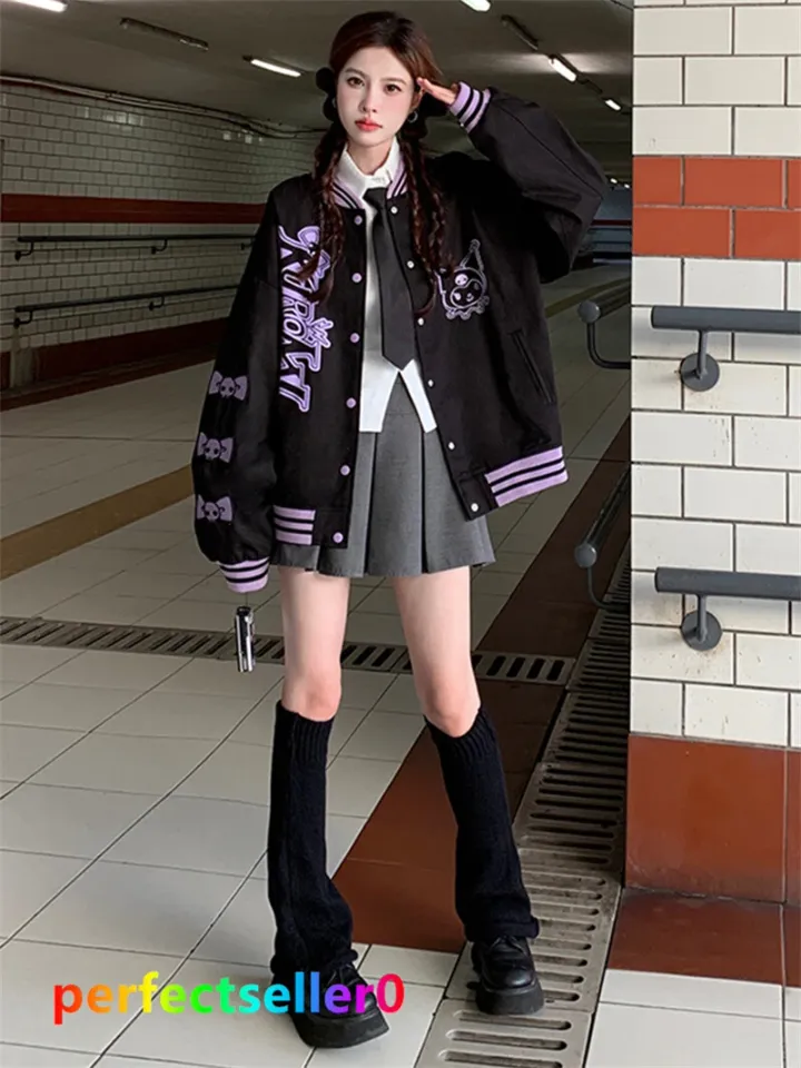 Kuromi Jacket Baseball Uniform Girls Casual Loose Baseball Clothes Pullover