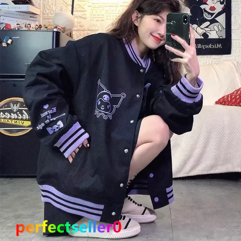 Kuromi Jacket Baseball Uniform Girls Casual Loose Baseball Clothes Pullover