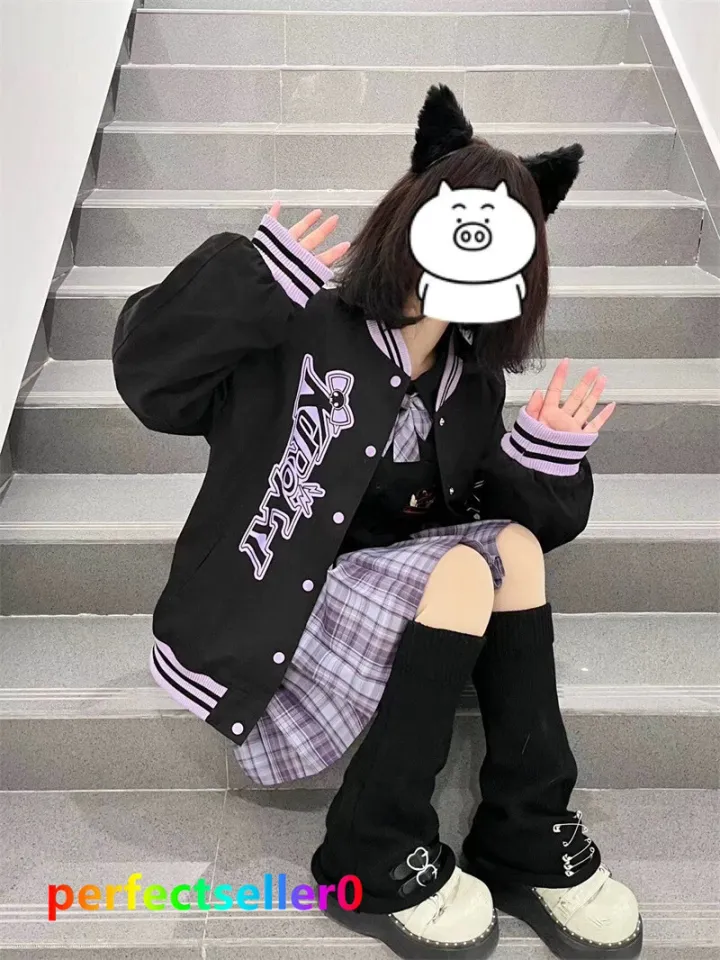 Kuromi Jacket Baseball Uniform Girls Casual Loose Baseball Clothes Pullover