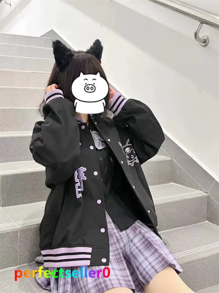 Kuromi Jacket Baseball Uniform Girls Casual Loose Baseball Clothes Pullover