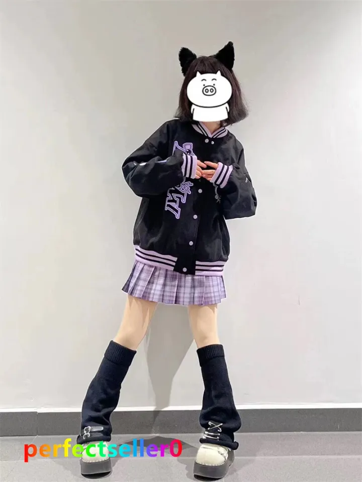 Kuromi Jacket Baseball Uniform Girls Casual Loose Baseball Clothes Pullover