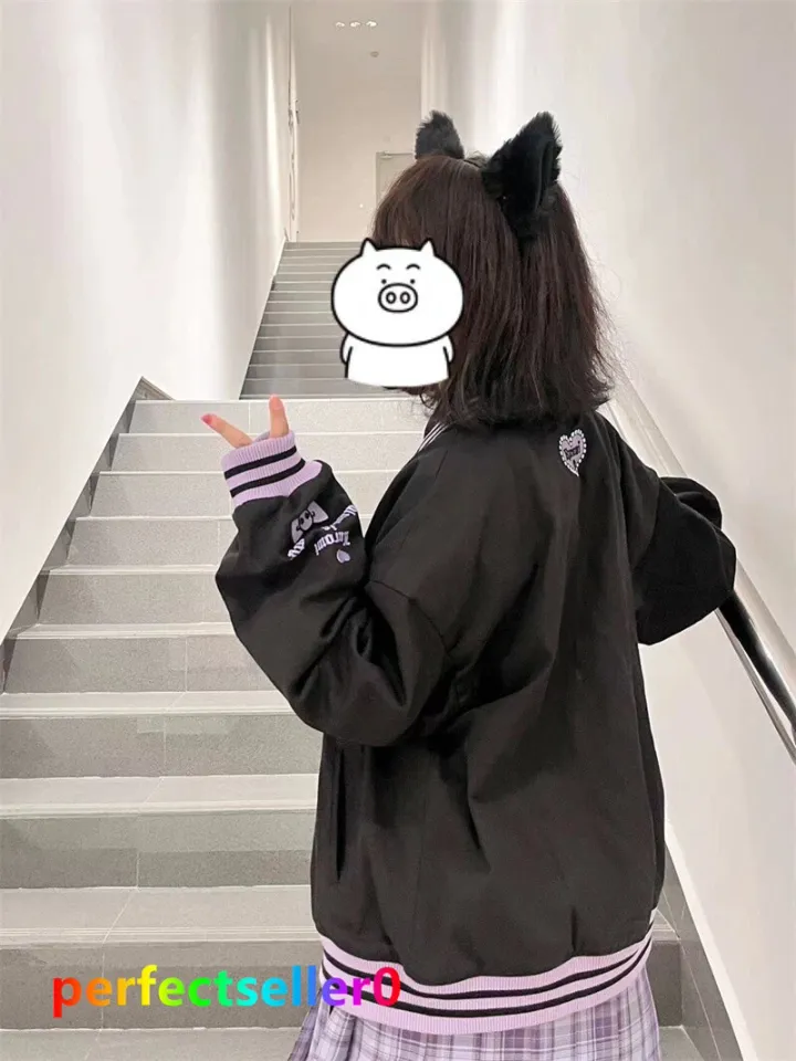 Kuromi Jacket Baseball Uniform Girls Casual Loose Baseball Clothes Pullover