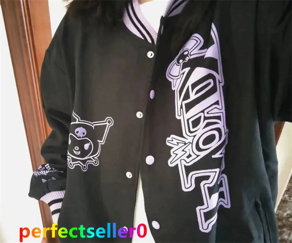 Kuromi Jacket Baseball Uniform Girls Casual Loose Baseball Clothes Pullover