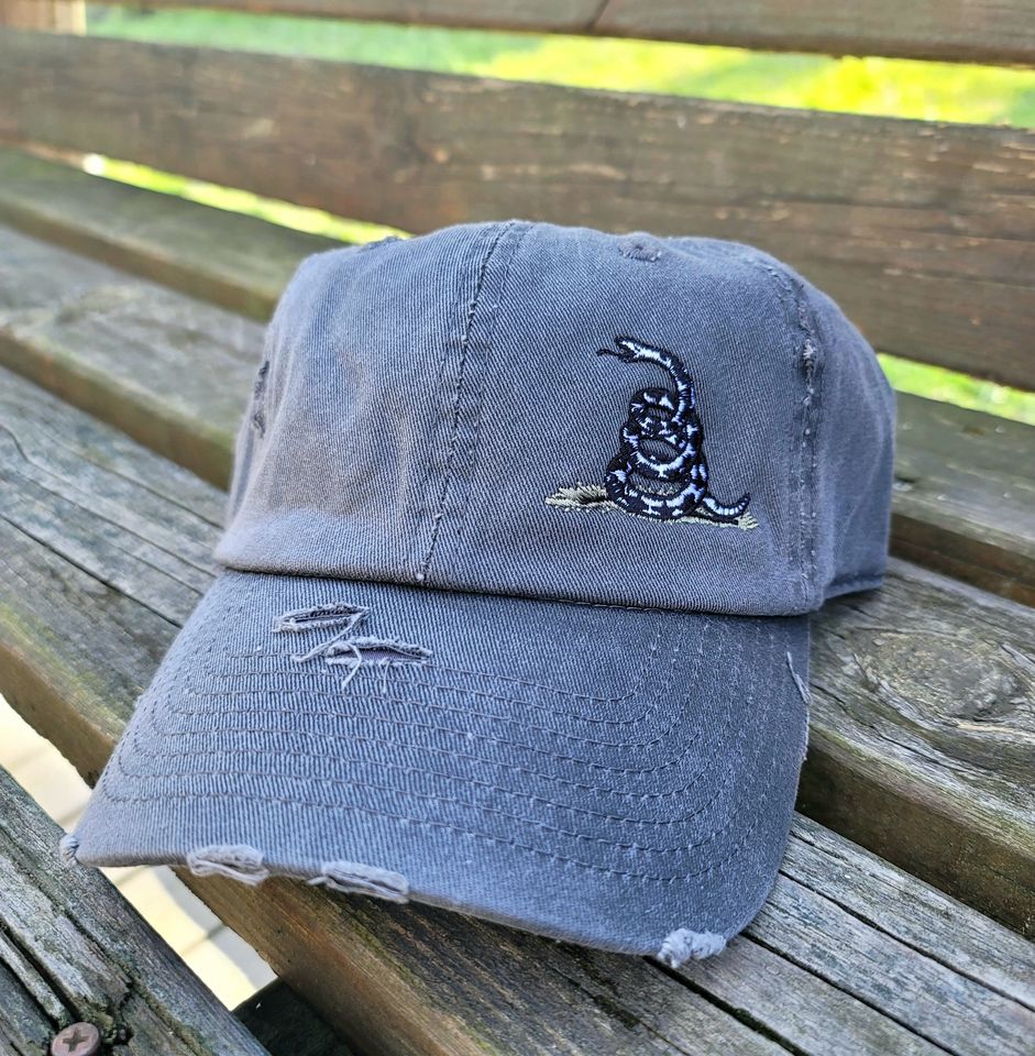 Gadsden Flag Snake Hat | Distressed Baseball Cap OR Ponytail Hat | 2nd Amendment Hat  | Don't Tread on Me Hat | Defend the Second Amendment