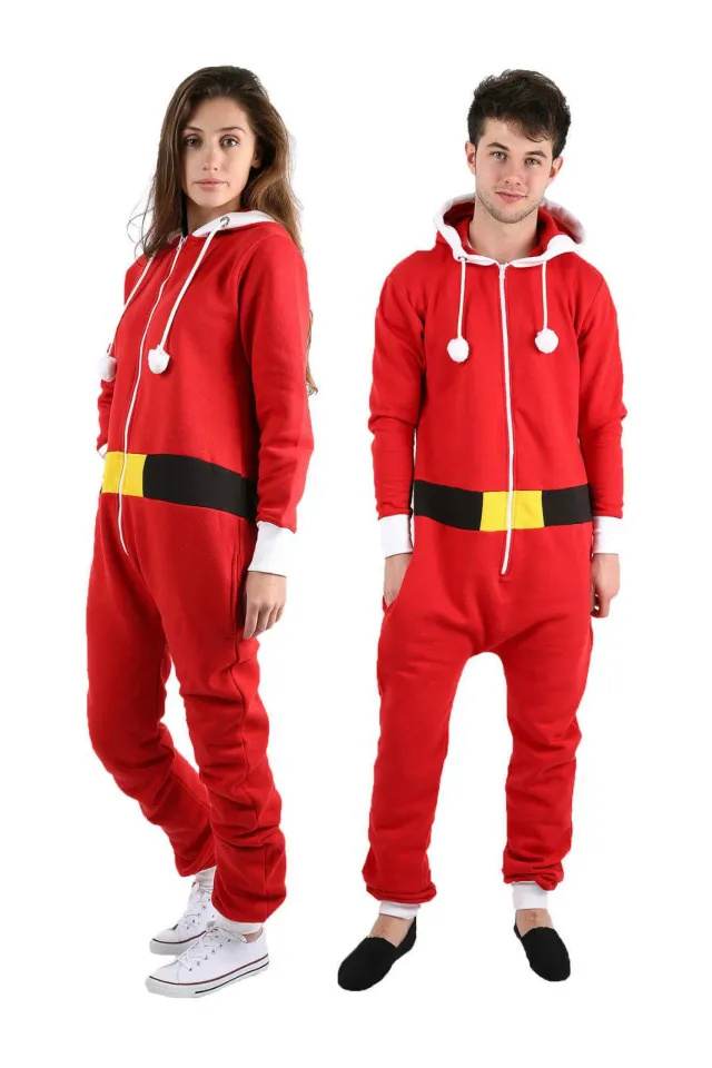 SANTA & ELF Christmas Men's Hooded Jumpsuit | Christmas Pajama Outfits | Family Matching Pajamas