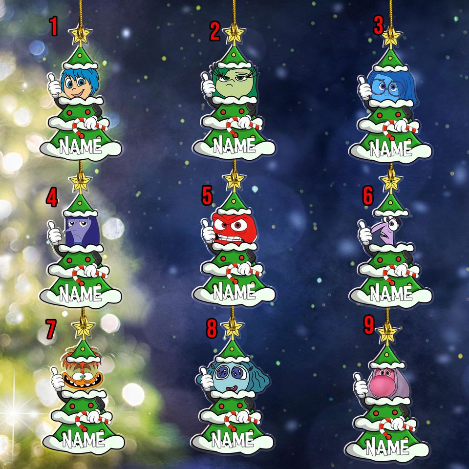 Personalized Inside Out 2 Christmas Themed Ornament, Custom Name Joy Sadness Anger Fear Inside Out Ornament, Inside Out Xmas Gift