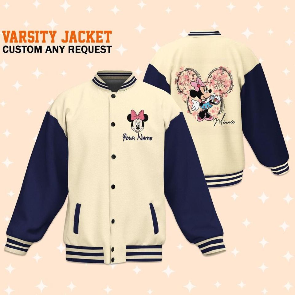 Personalize Minnie Mouse Music, Adult Varsity Jacket, Personalized Disney Jacket, Baseball Jacket