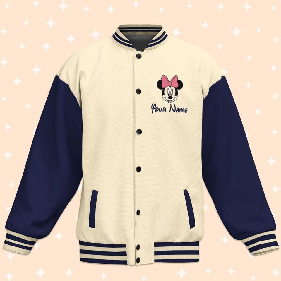 Personalize Minnie Mouse Music, Adult Varsity Jacket, Personalized Disney Jacket, Baseball Jacket