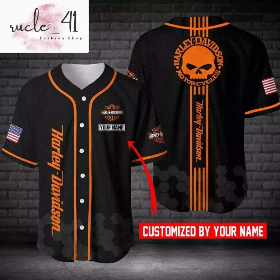 Personalized Name ORANGE SKULL H davidson Baseball Jersey For Baseball Fans