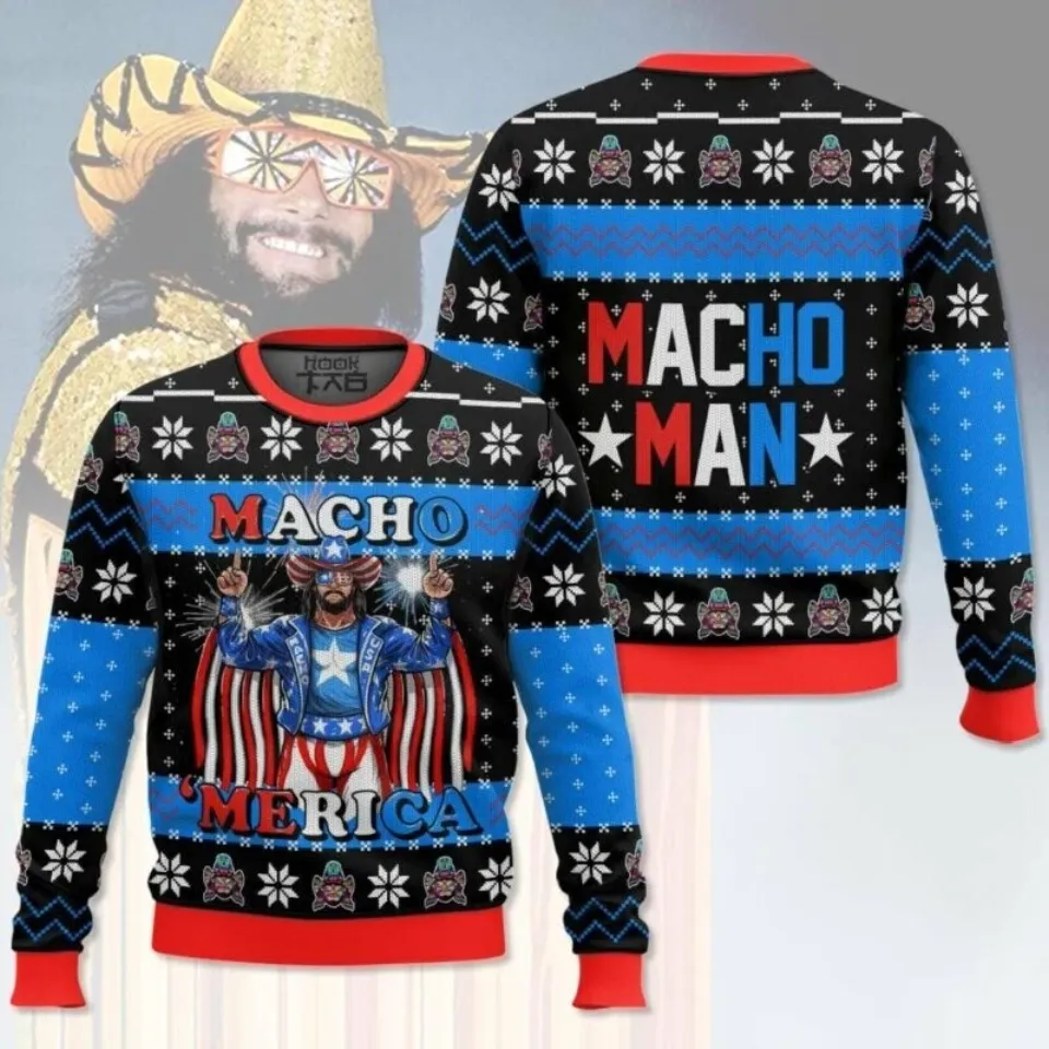 Macho Merica Macho Man Christmas Ugly Sweater For Wrestling Fans