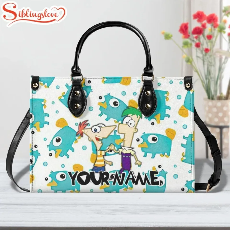 Custom Name Phineas And Ferb Leather Handbag