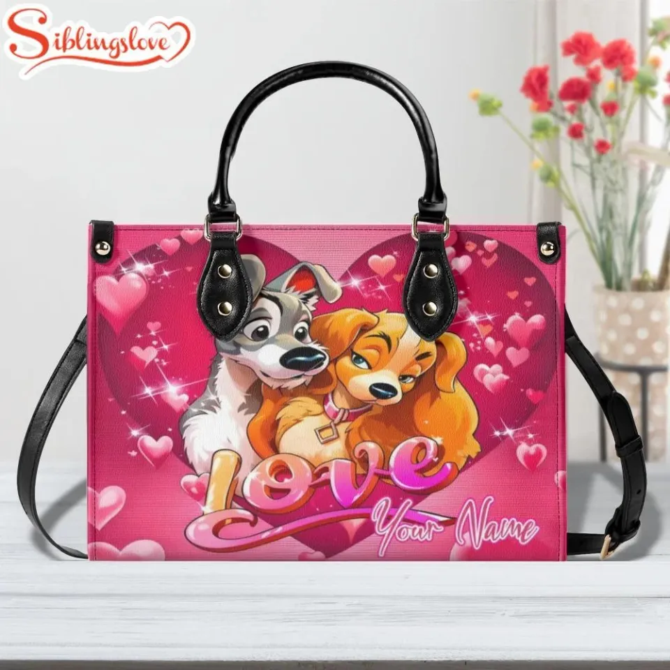 Personalized Name Disney Lady and the Tramp Leather Handbag