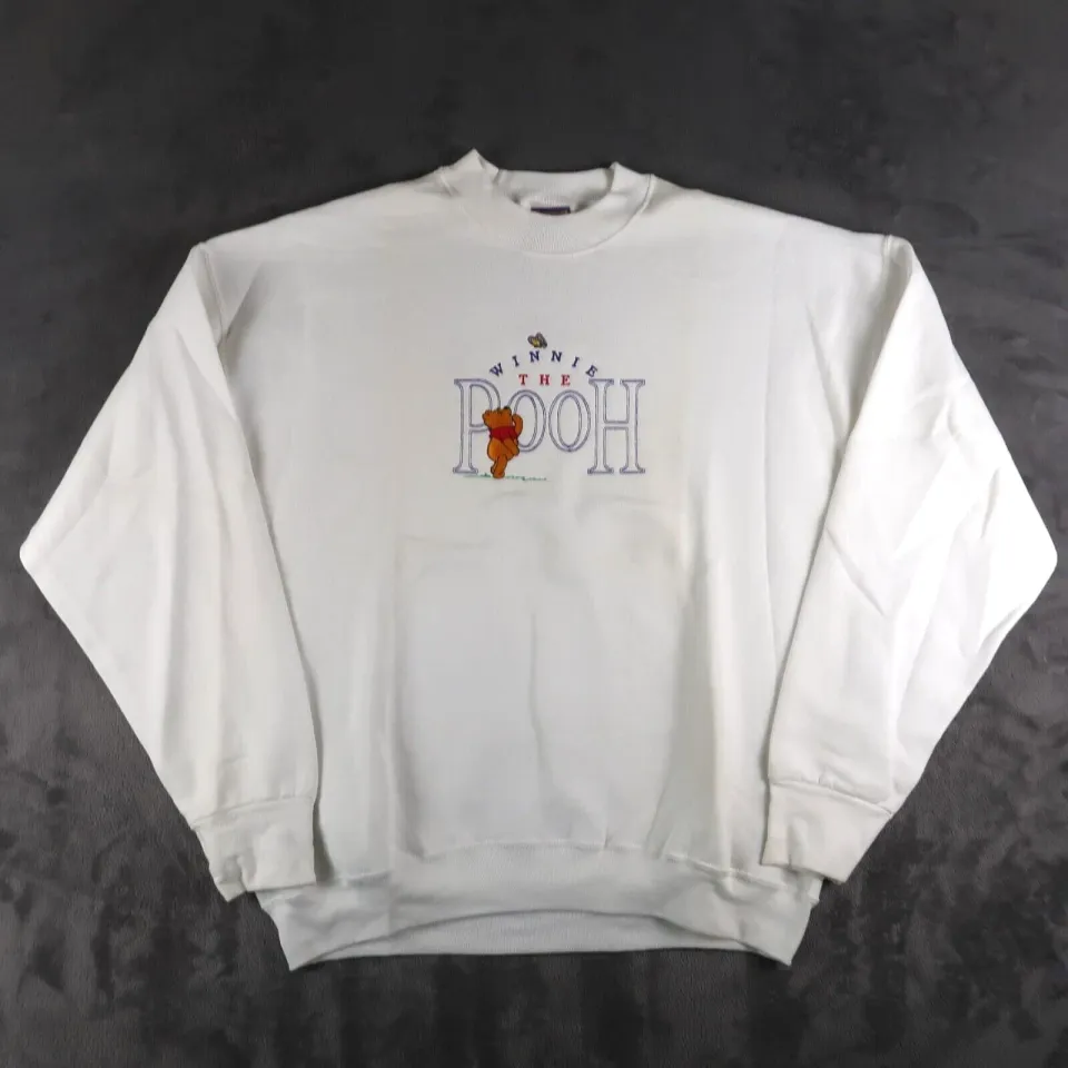 Vintage 90s Pooh Crewneck Sweatshirt Mens XL White Embroidered Made In USA
