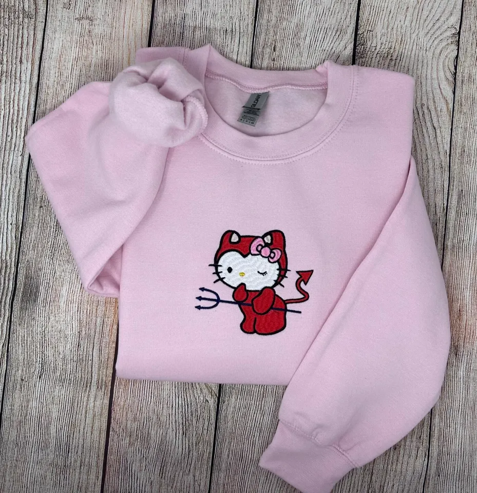 Hello Kitty Devil Embroidered Trendy Sweatshirt Crewneck Show your Style