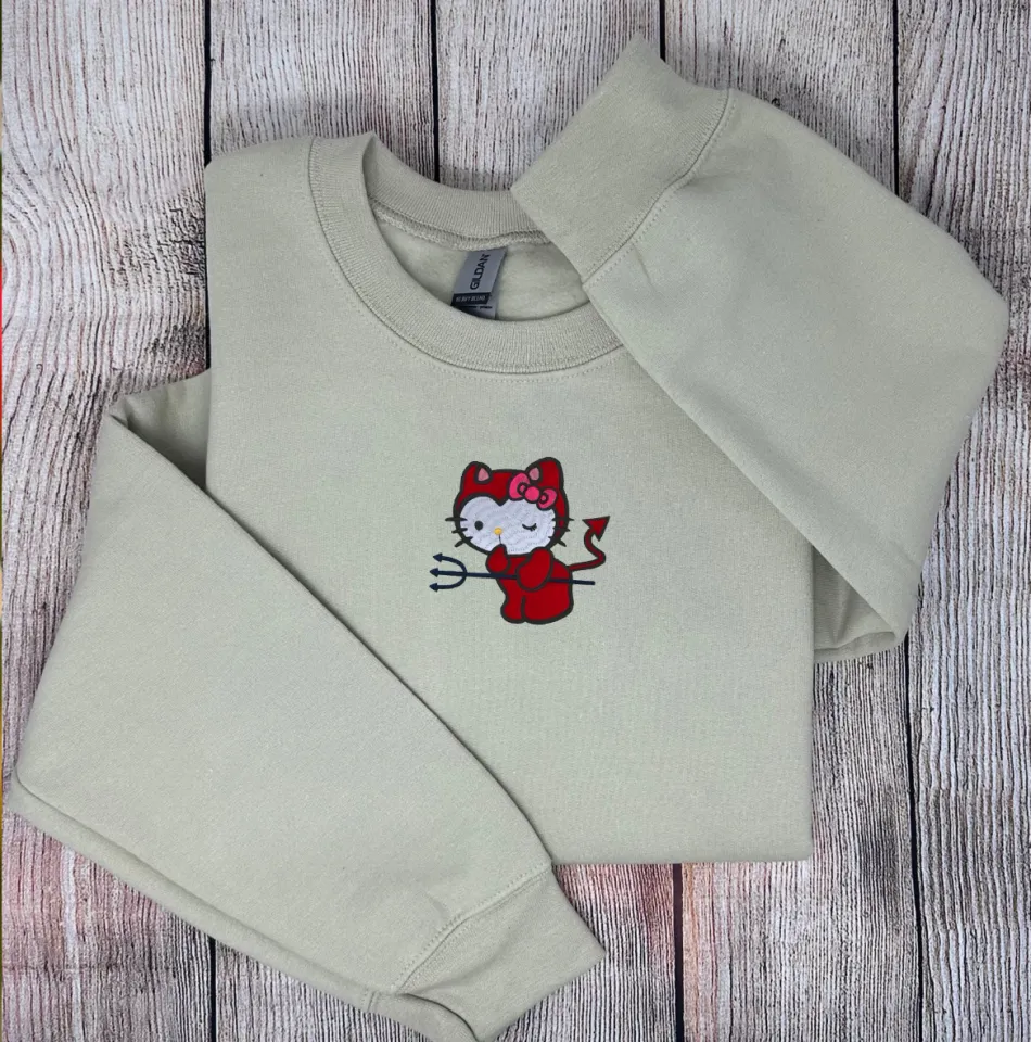 Hello Kitty Devil Embroidered Trendy Sweatshirt Crewneck Show your Style