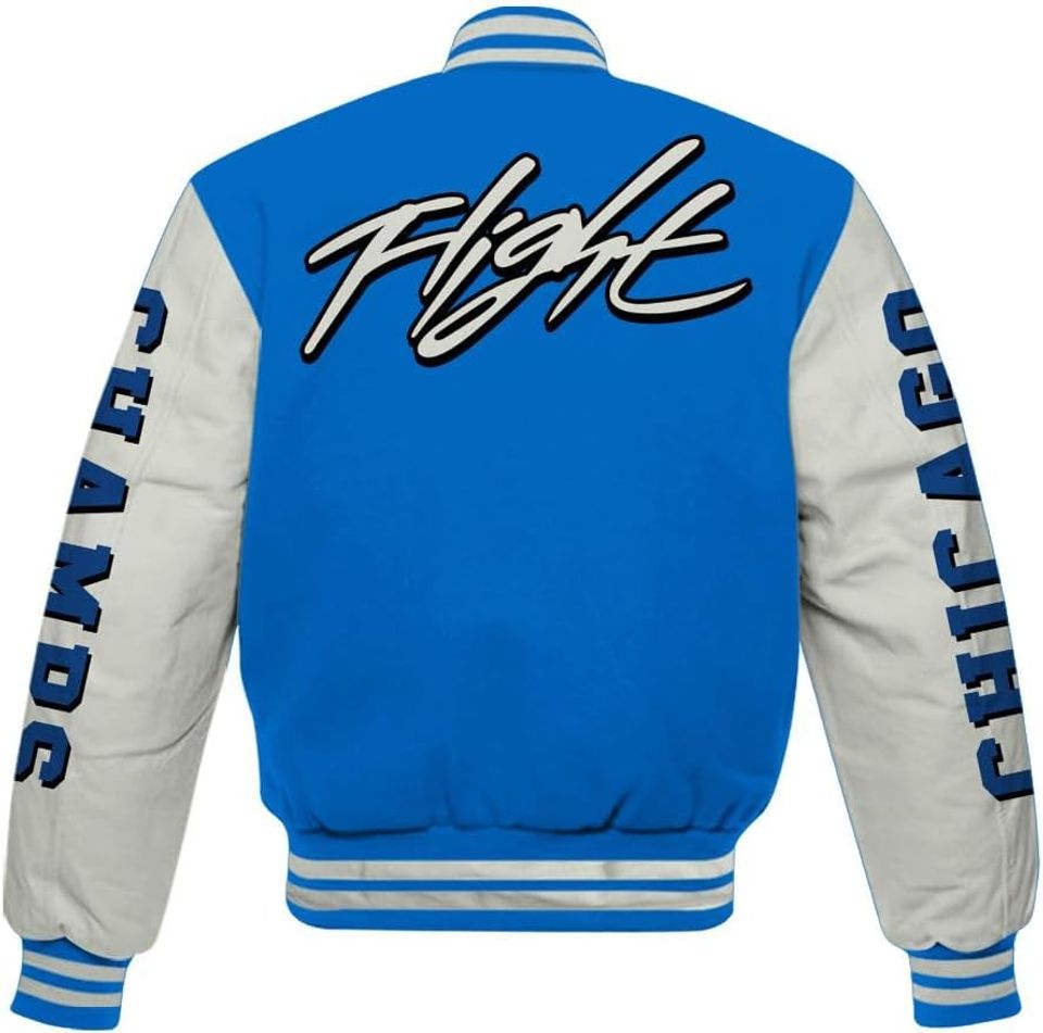 Dunkare Blueberry 12s Baseball Jacket, Chicago 23 Basketball Authentic All Over Print Letterman Jackets