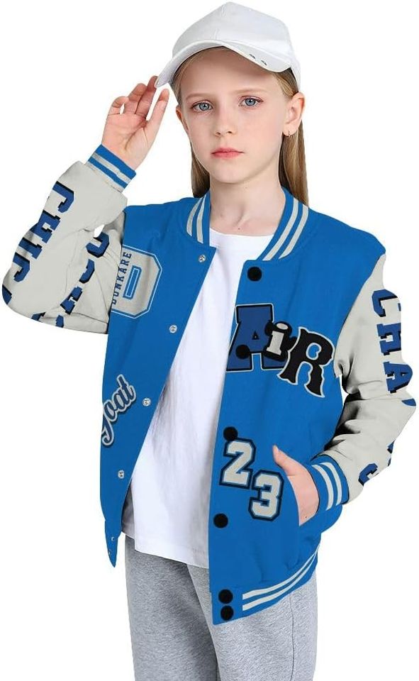 Dunkare Blueberry 12s Baseball Jacket, Chicago 23 Basketball Authentic All Over Print Letterman Jackets