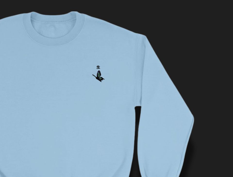 Toky Ghoul Inspired Crewneck Sweatshirt | Minimalist Embroidered Butterfly Design | Unisex Anime Sweatshirt | Subtle Toky Ghoul Merch