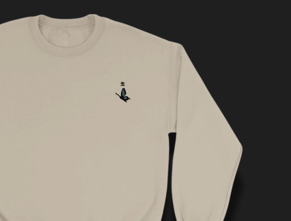 Toky Ghoul Inspired Crewneck Sweatshirt | Minimalist Embroidered Butterfly Design | Unisex Anime Sweatshirt | Subtle Toky Ghoul Merch