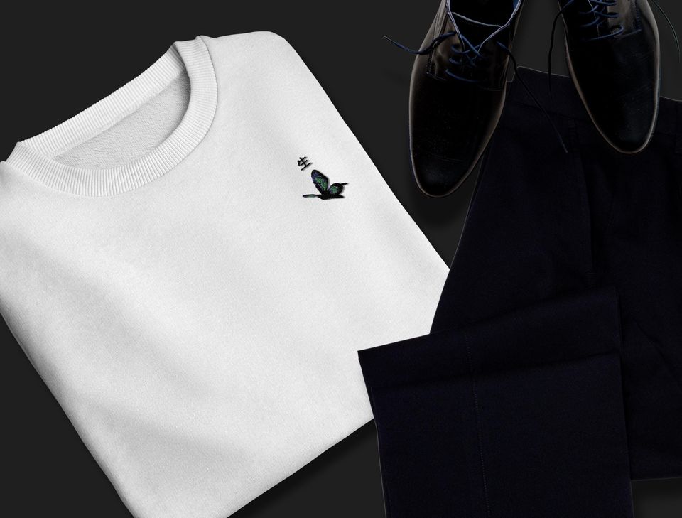 Toky Ghoul Inspired Crewneck Sweatshirt | Minimalist Embroidered Butterfly Design | Unisex Anime Sweatshirt | Subtle Toky Ghoul Merch