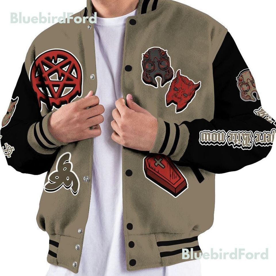 Dunkare Olive 9s Baseball Varsity Jacket - Apocalypse Skeleton All Over Print Letterman Jackets
