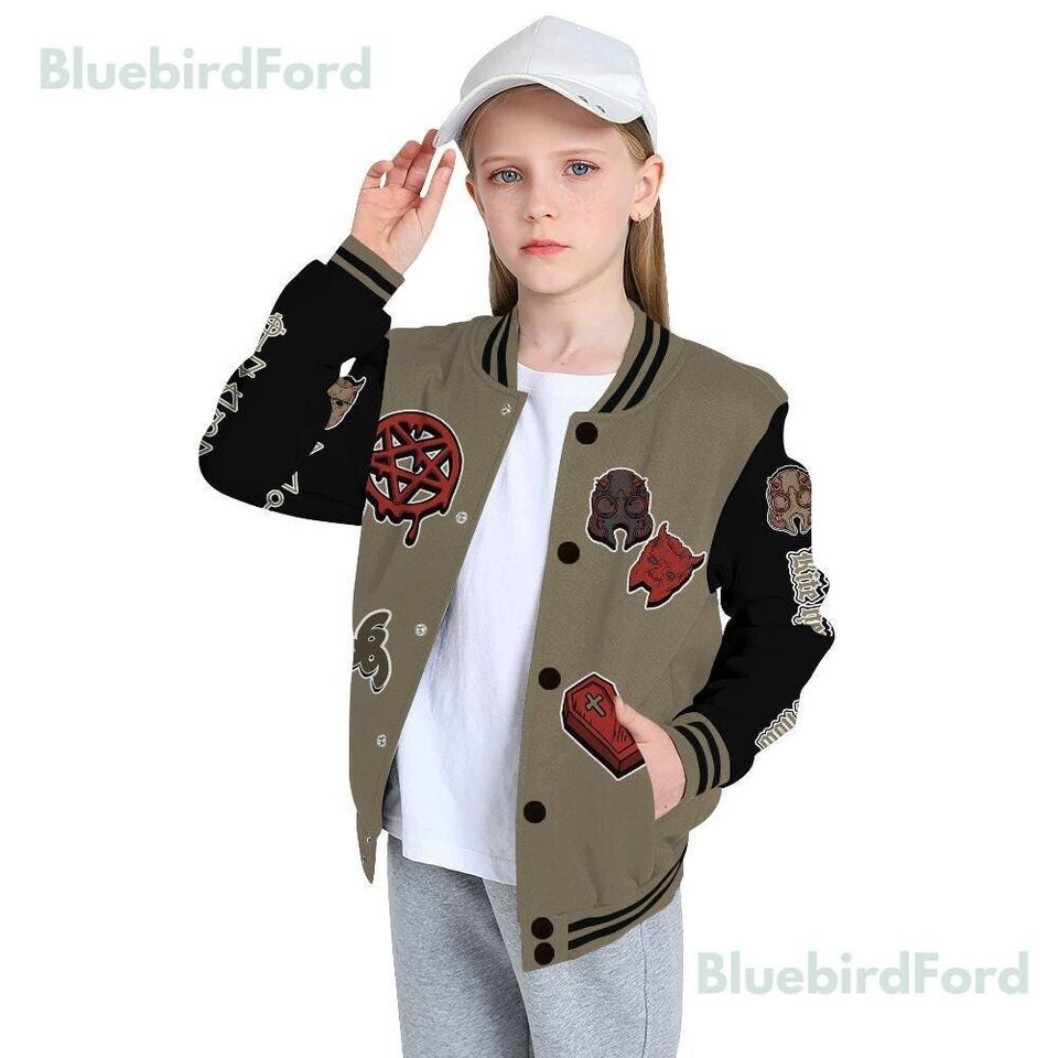 Dunkare Olive 9s Baseball Varsity Jacket - Apocalypse Skeleton All Over Print Letterman Jackets