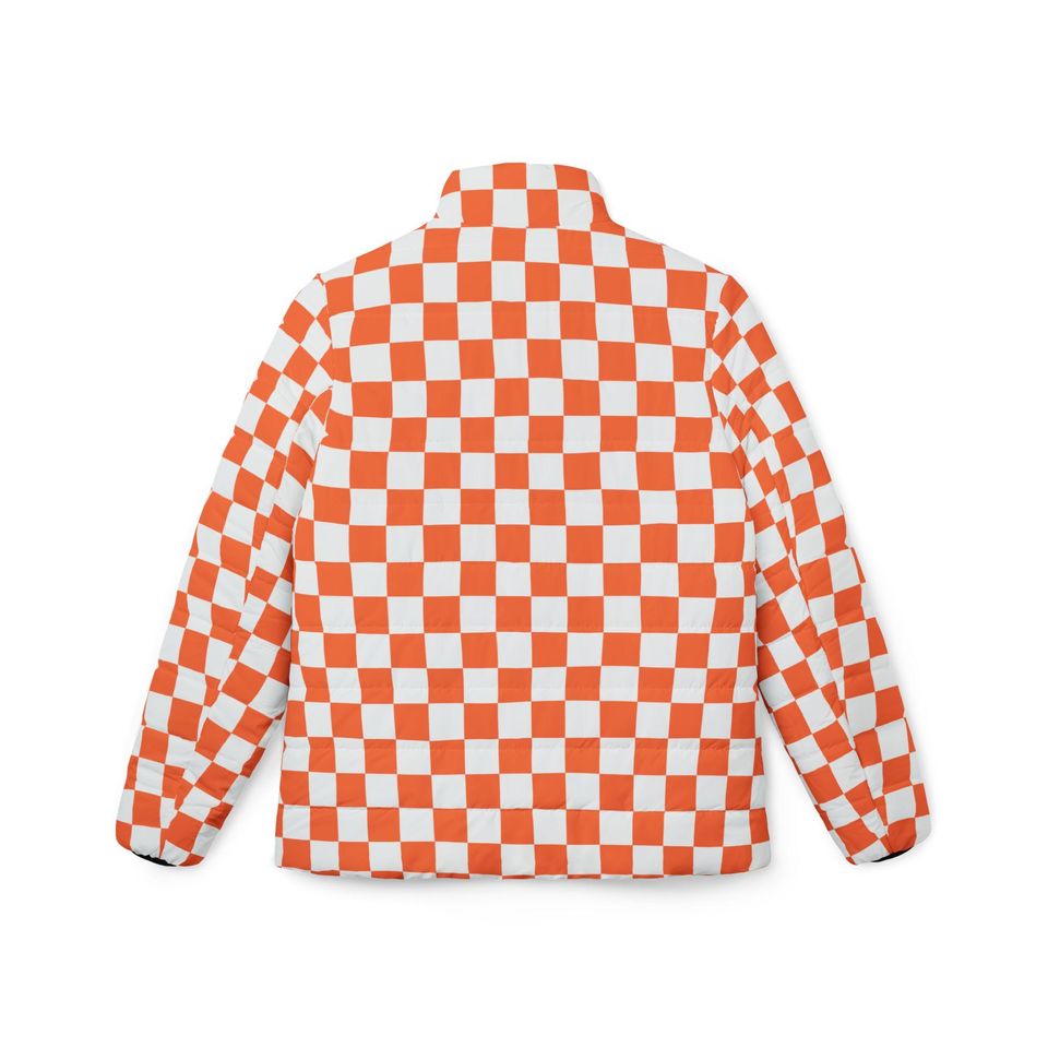 Orange Checkerboard Womens Puffer Jacket