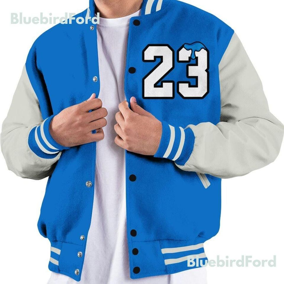 Dunkare Blueberry 12s Baseball Varsity Jacket, Custom Name Number 23 Drip All Over Print Letterman Jackets