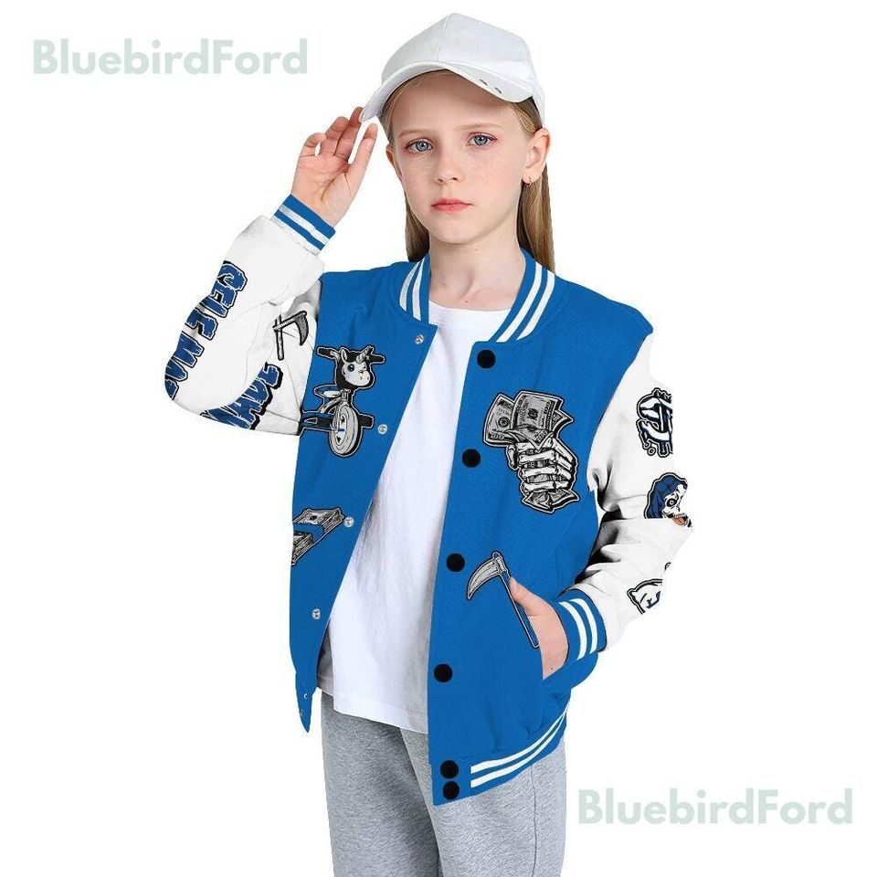 Dunkare Blueberry 12s Baseball Varsity Jacket - Self Make Skeleton All Over Print Letterman Jackets