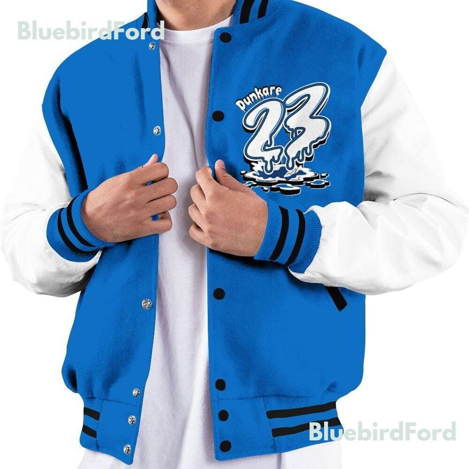 Dunkare Blueberry 12s Baseball Varsity Jacket, Custom 23 Drip All Over Print Letterman Jackets